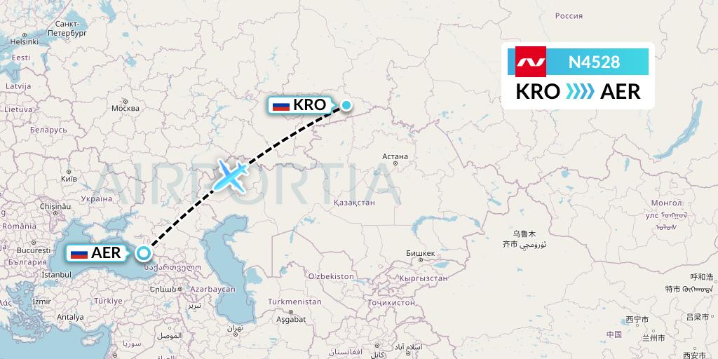 N4528 Nordwind Airlines Flight Map: Kurgan to Sochi