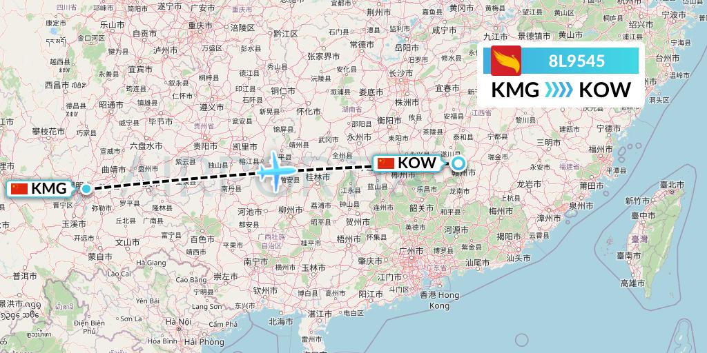8L9545 Lucky Air Flight Map: Kunming to Ganzhou