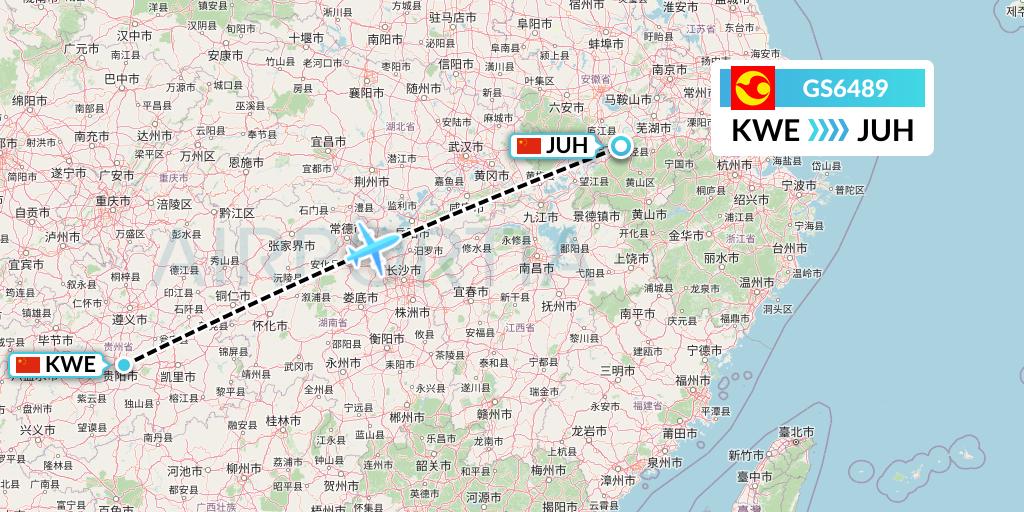 GS6489 Tianjin Airlines Flight Map: Guiyang to Chizhou
