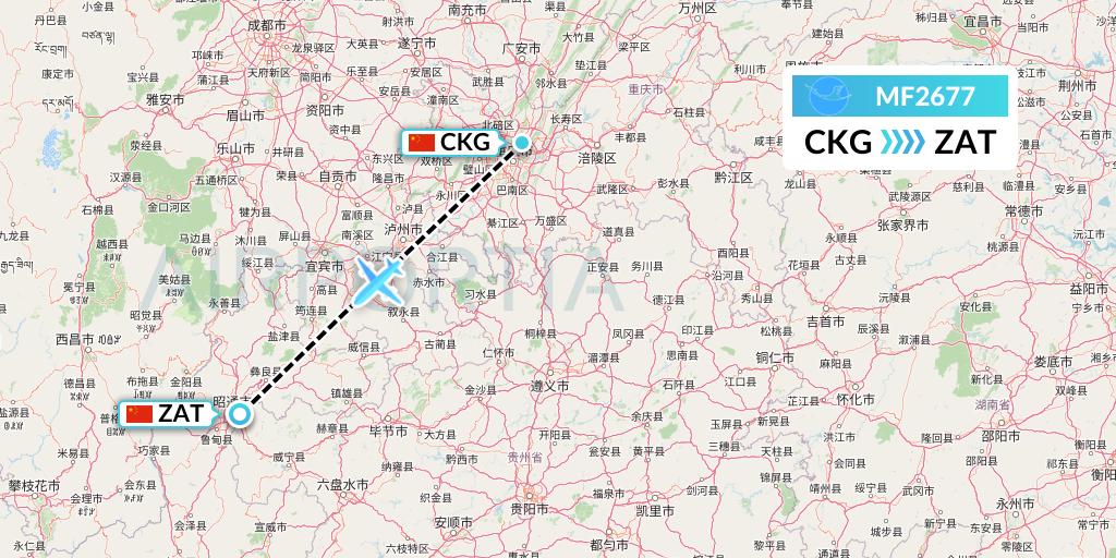 MF2677 Xiamen Airlines Flight Map: Chongqing to Zhaotong