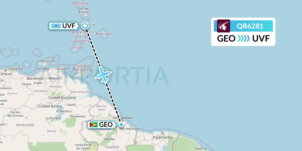 QR6281 Qatar Airways Flight Map: Georgetown to Vieux Fort