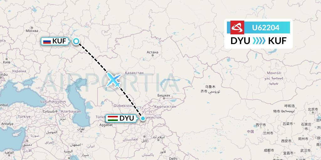 U62204 Ural Airlines Flight Map: Dushanbe to Samara