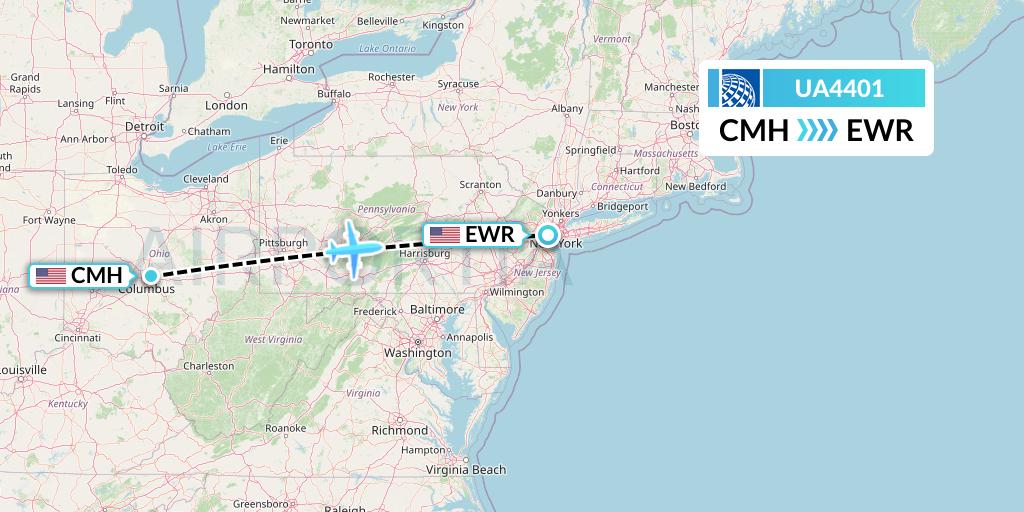 UA4401 United Airlines Flight Map: Columbus to New York