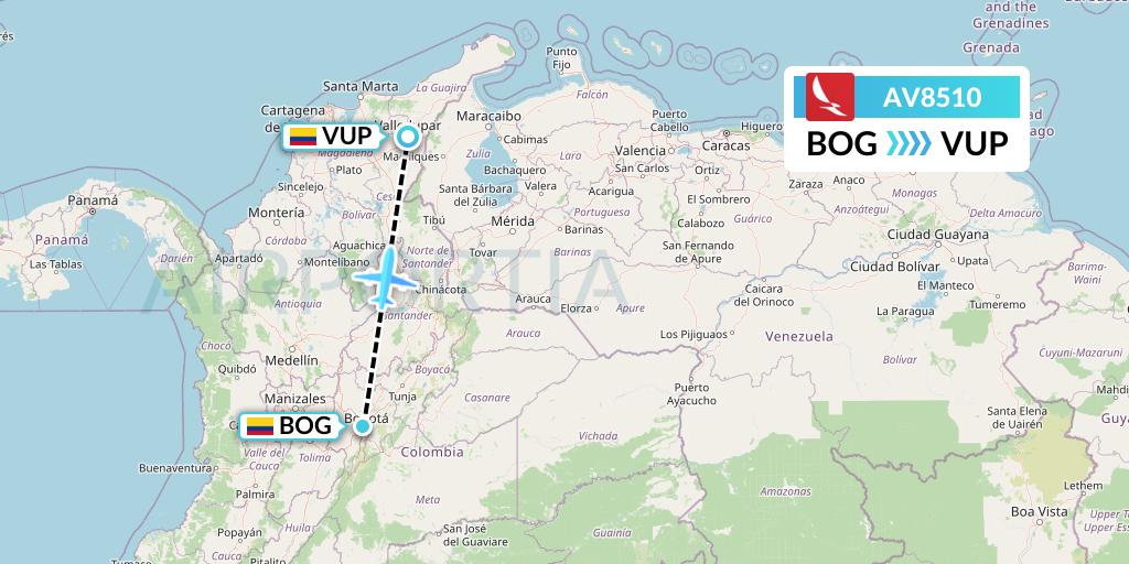 AV8510 Avianca Flight Map: Bogota to Valledupar