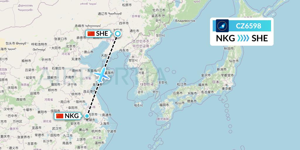 CZ6598 China Southern Airlines Flight Map: Nanjing to Shenyang