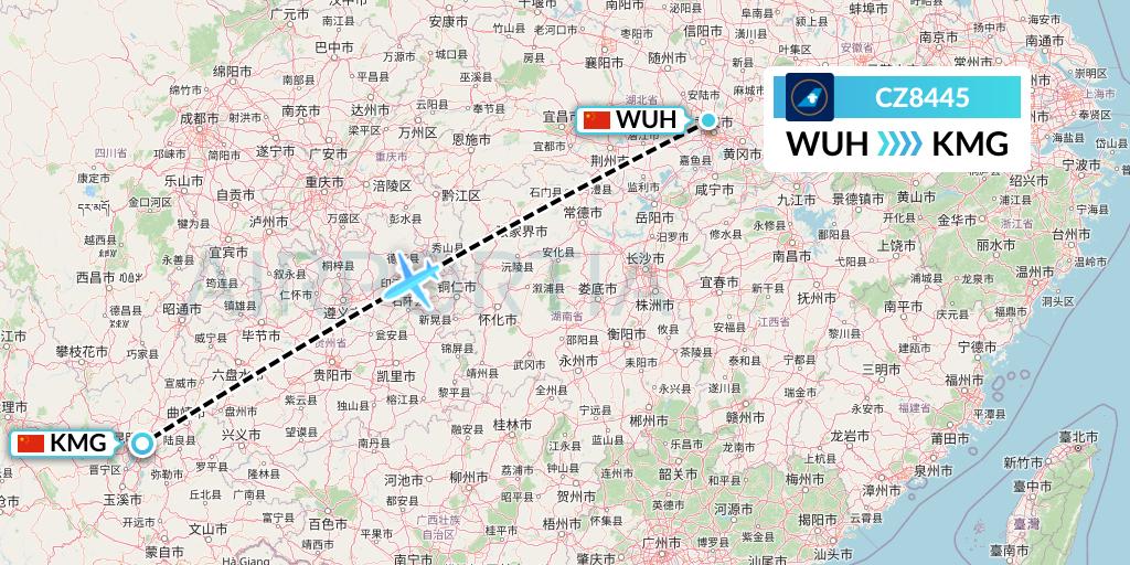 CZ8445 China Southern Airlines Flight Map: Wuhan to Kunming