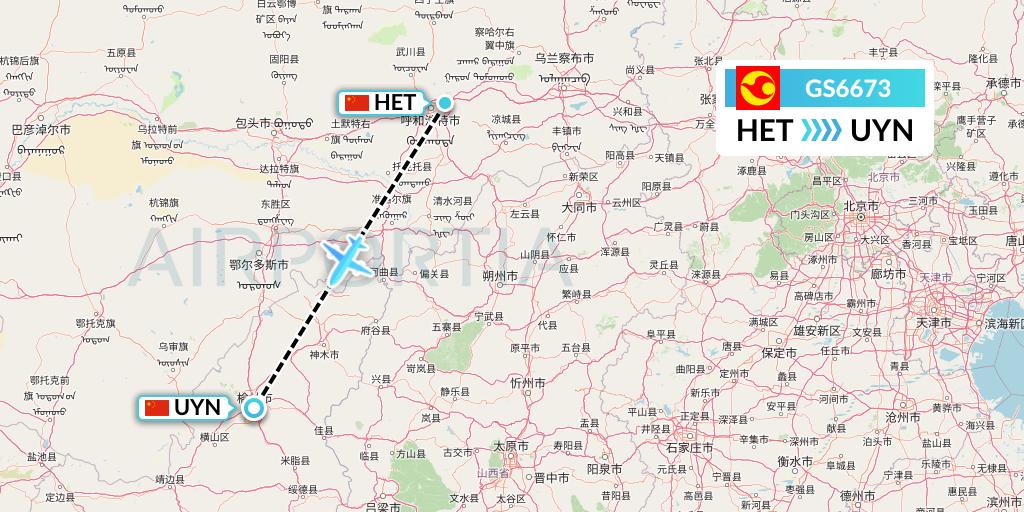 GS6673 Tianjin Airlines Flight Map: Hohhot to Yulin