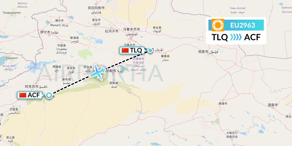 EU2963 Chengdu Airlines Flight Map: Turpan to Aksu