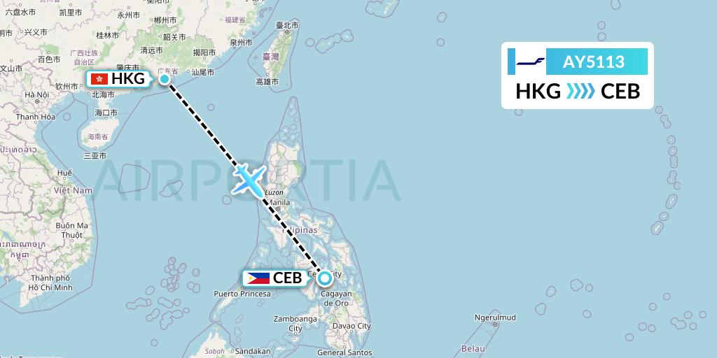 AY5113 Finnair Flight Map: Hong Kong to Cebu