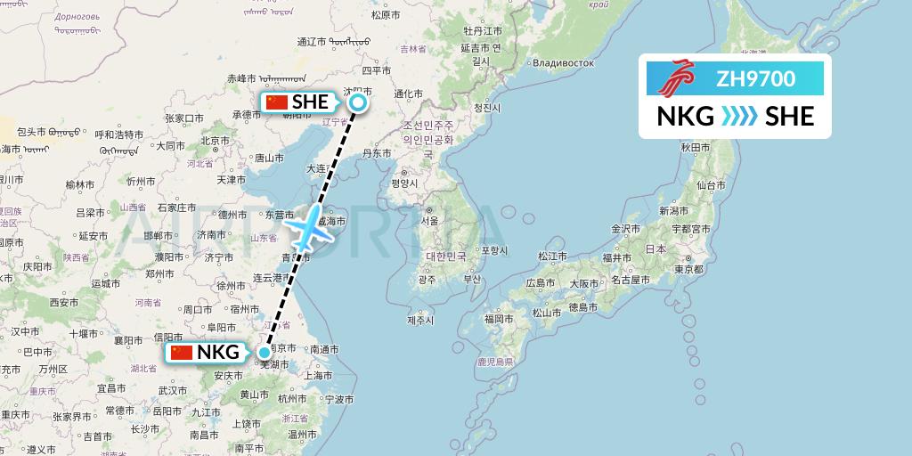 ZH9700 Shenzhen Airlines Flight Map: Nanjing to Shenyang