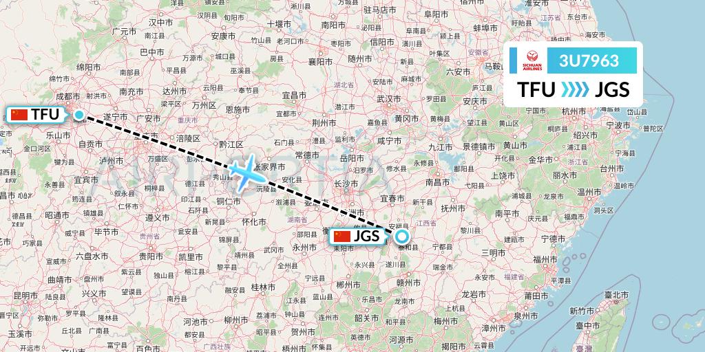 3U7963 Sichuan Airlines Flight Map: Chengdu to Ji'an