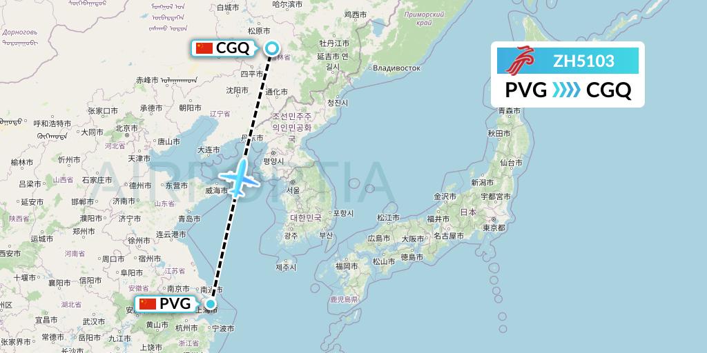 ZH5103 Shenzhen Airlines Flight Map: Shanghai to Changchun
