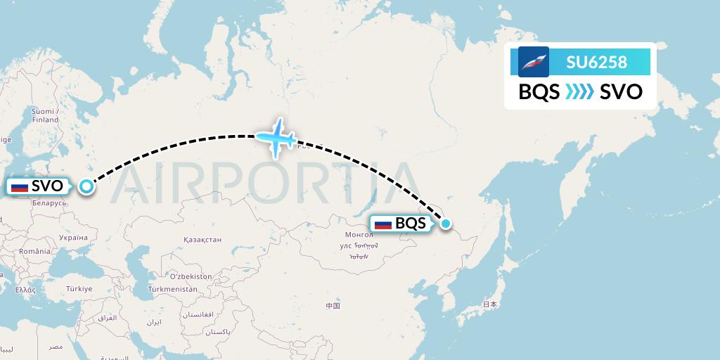 SU6258 Aeroflot Flight Map: Blagoveshchensk to Moscow