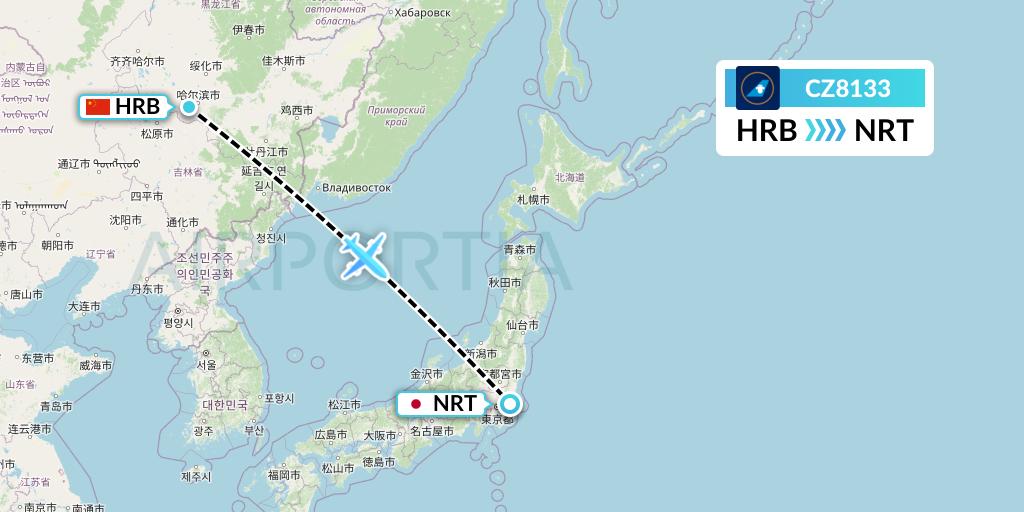 CZ8133 China Southern Airlines Flight Map: Harbin to Tokyo