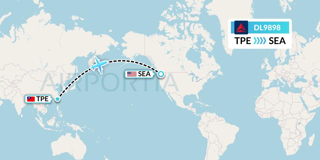 DL9898 Delta Air Lines Flight Map: Taipei to Seattle