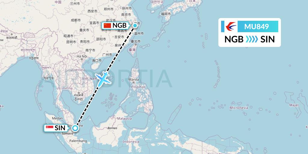 MU849 China Eastern Airlines Flight Map: Ningbo to Singapore