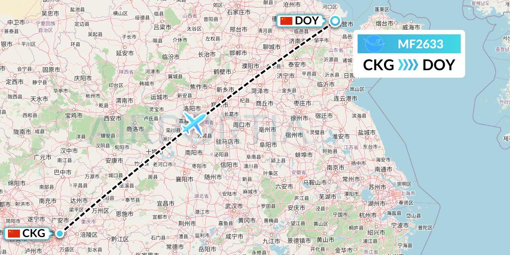 MF2633 Xiamen Airlines Flight Map: Chongqing to Dongying