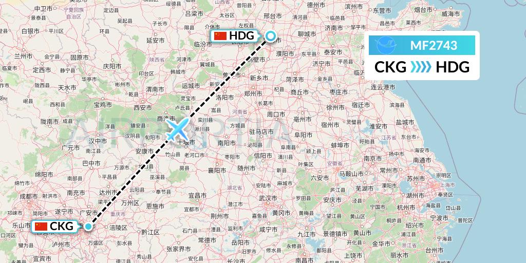 MF2743 Xiamen Airlines Flight Map: Chongqing to Handan