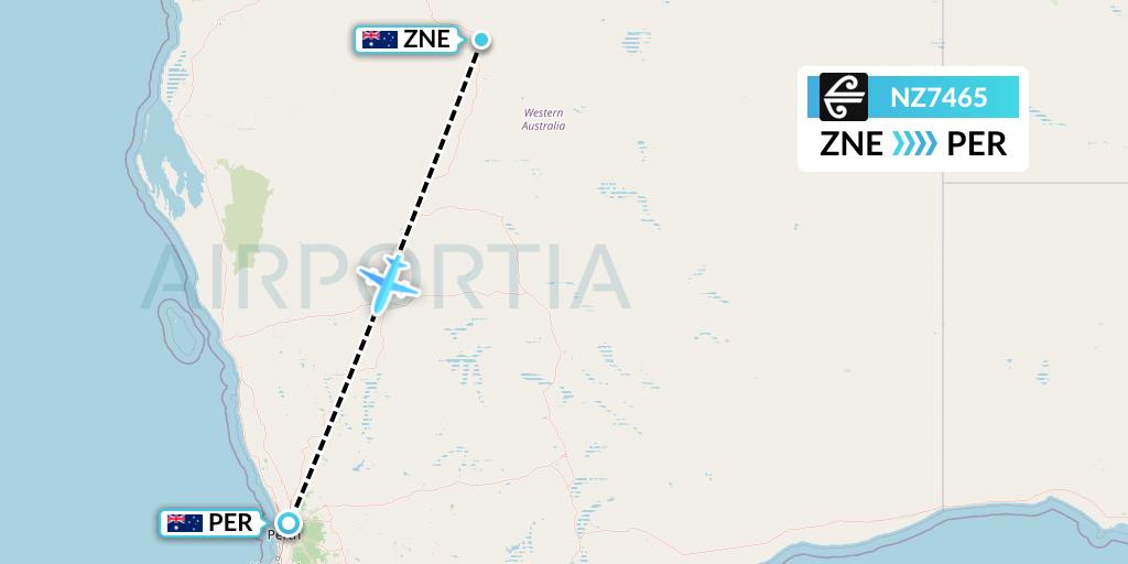 NZ7465 Air New Zealand Flight Map: Newman to Perth