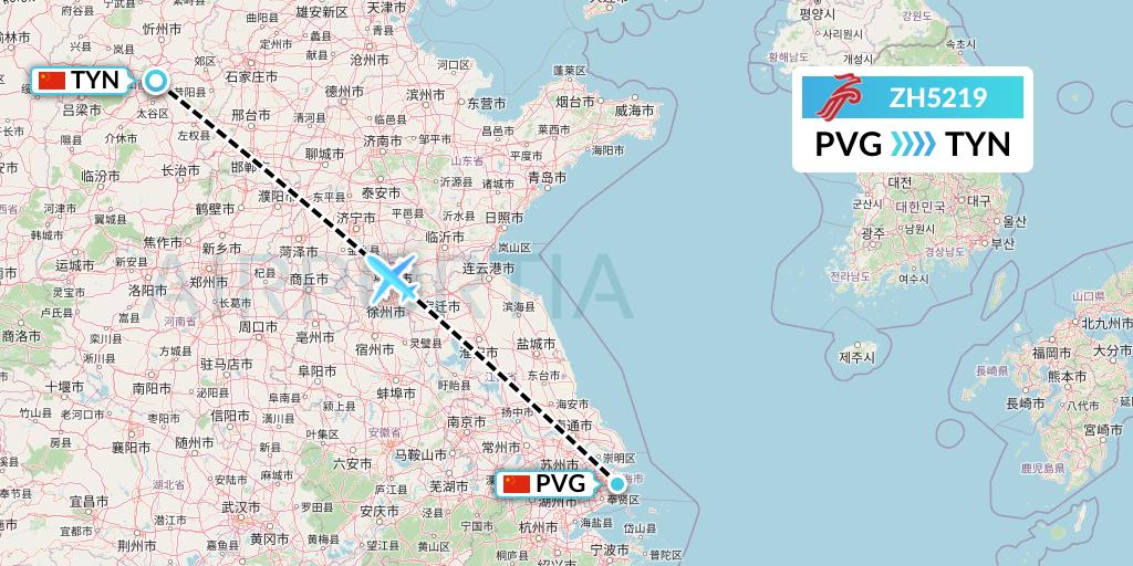 ZH5219 Shenzhen Airlines Flight Map: Shanghai to Taiyuan