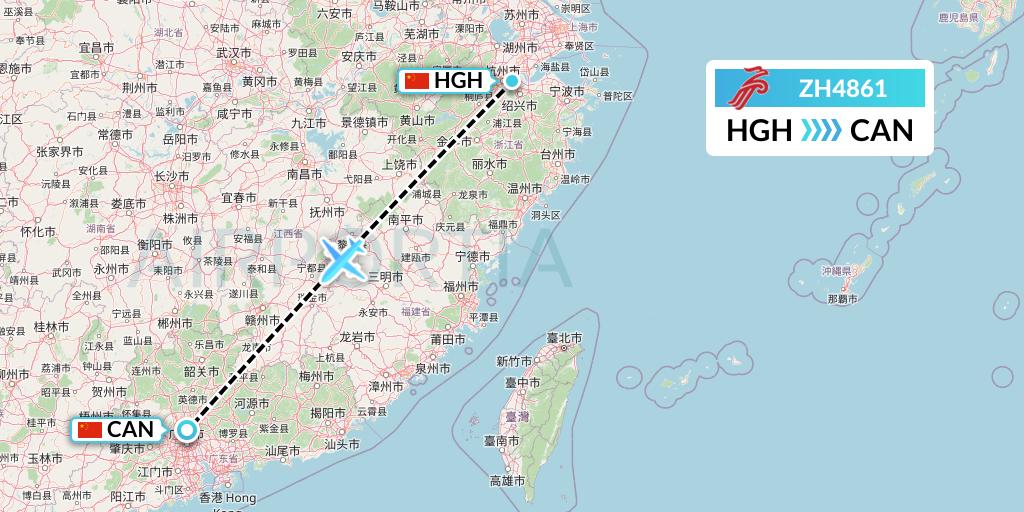 ZH4861 Shenzhen Airlines Flight Map: Hangzhou to Guangzhou