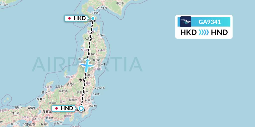 GA9341 Garuda Indonesia Flight Map: Hakodate to Tokyo