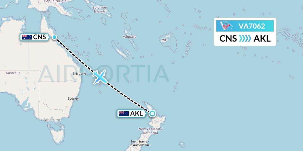 VA7062 Virgin Australia Flight Map: Cairns to Auckland