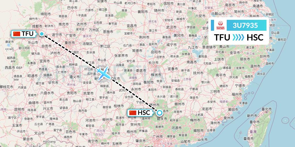 3U7935 Sichuan Airlines Flight Map: Chengdu to Shaoguan
