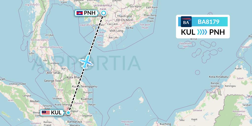 BA8179 British Airways Flight Map: Kuala Lumpur to Phnom Penh