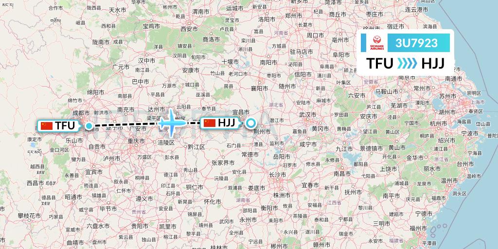 3U7923 Sichuan Airlines Flight Map: Chengdu to Huaihua