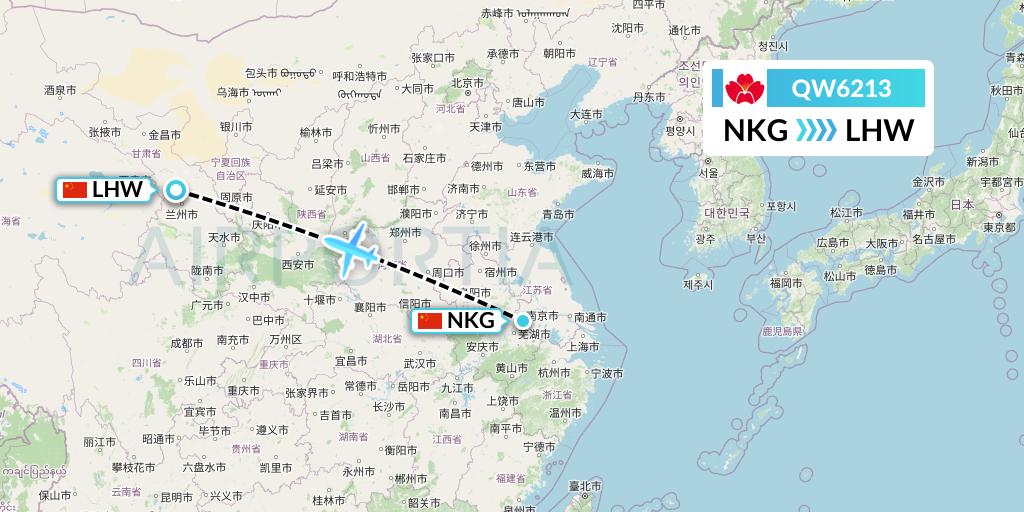 QW6213 Qingdao Airlines Flight Map: Nanjing to Lanzhou