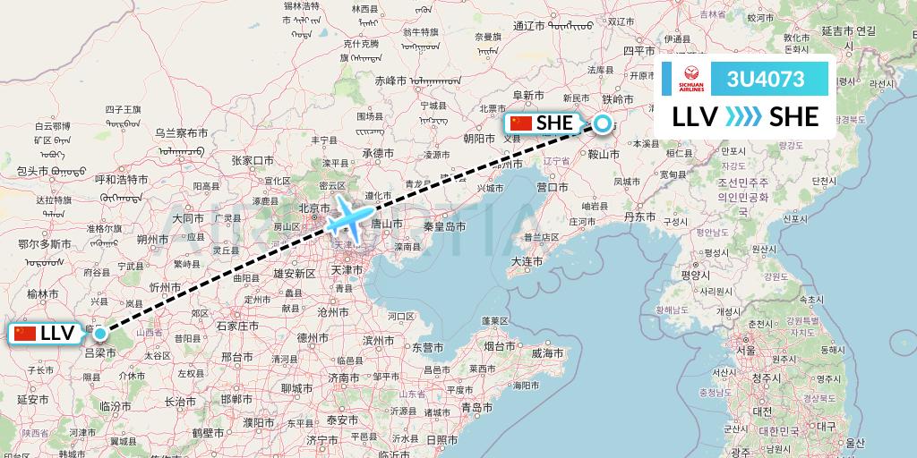 3U4073 Sichuan Airlines Flight Map: Kunming to Shenyang