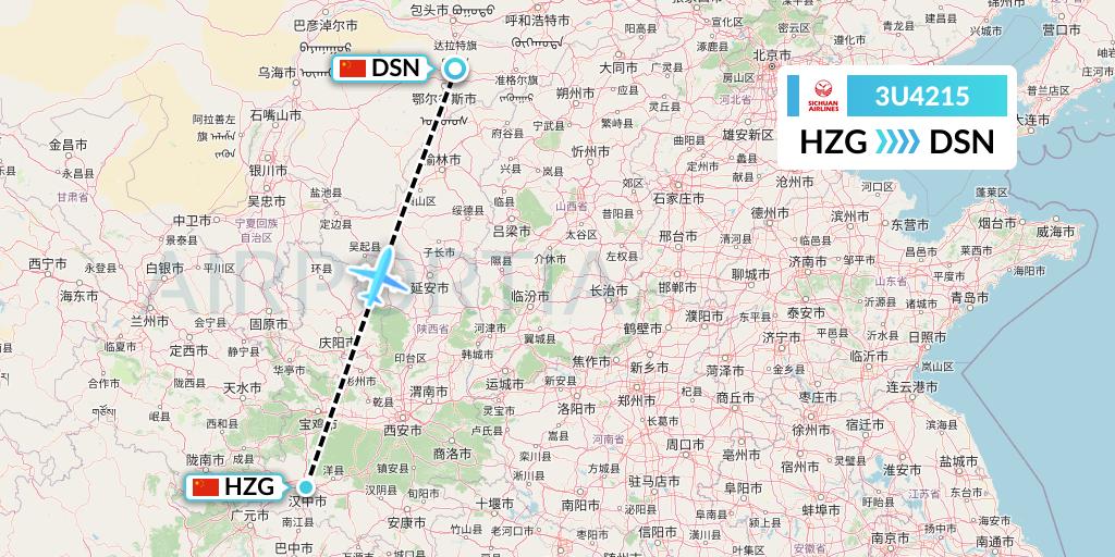 3U4215 Sichuan Airlines Flight Map: Hanzhong to Dongsheng