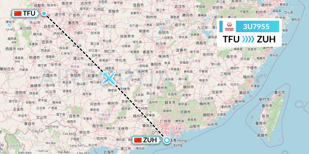3U7955 Sichuan Airlines Flight Map: Chengdu to Zhuhai