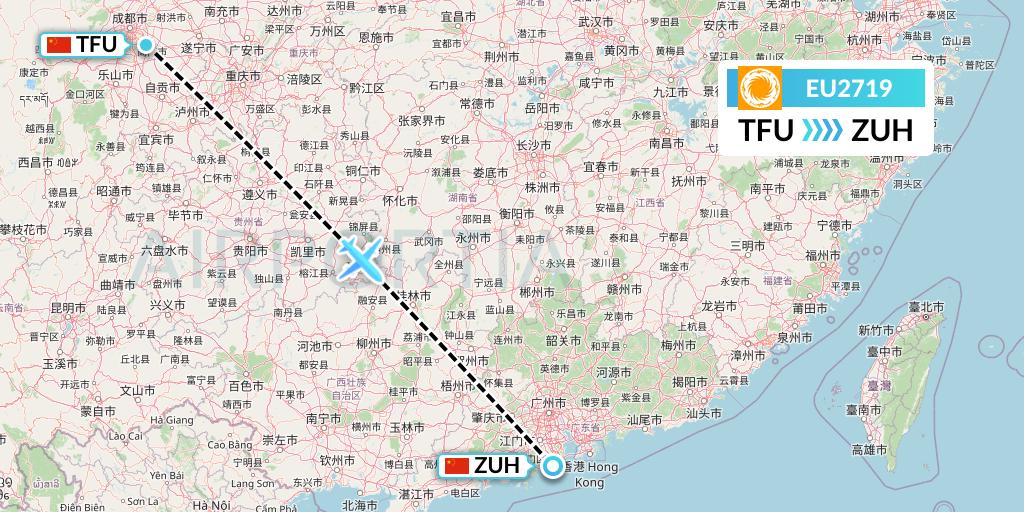 EU2719 Chengdu Airlines Flight Map: Chengdu to Zhuhai