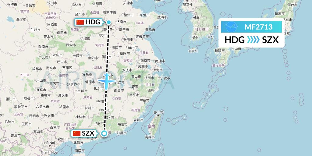 MF2713 Xiamen Airlines Flight Map: Handan to Shenzhen