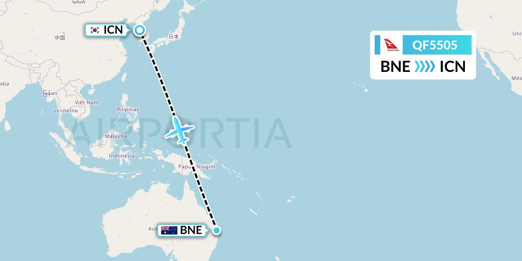 QF5505 Qantas Flight Map: Brisbane to Seoul