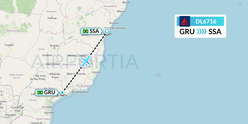 DL6716 Delta Air Lines Flight Map: Sao Paulo to Salvador