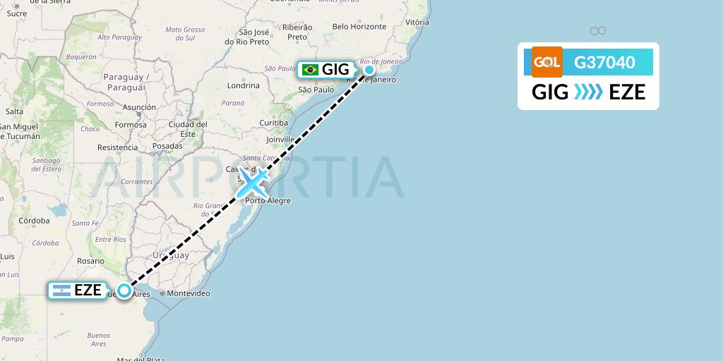 G37040 GOL Transportes Aeros Flight Map: Rio de Janeiro to Buenos Aires