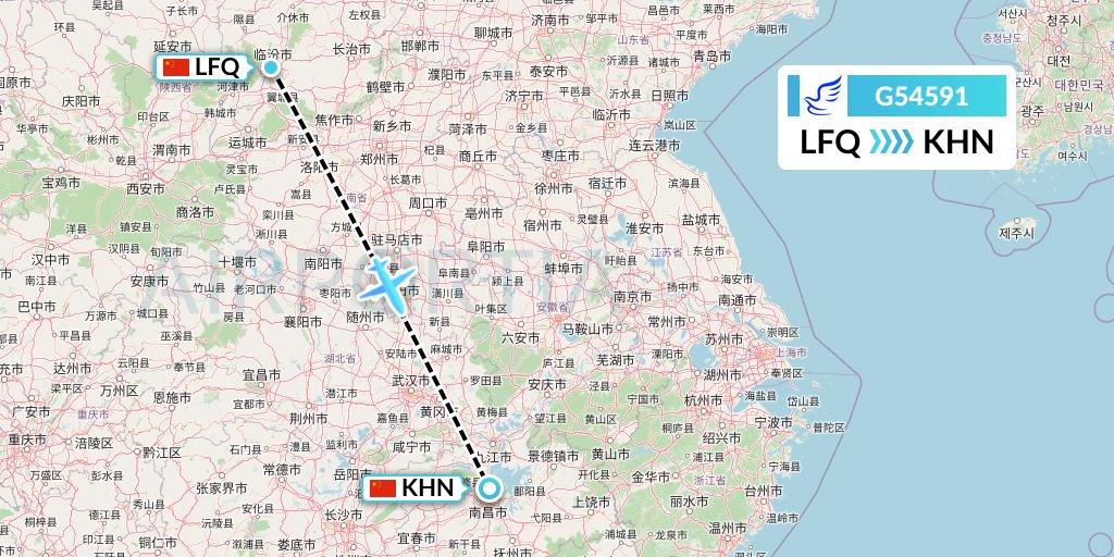 G54591 China Express Airlines Flight Map: Yulin to Nanchang