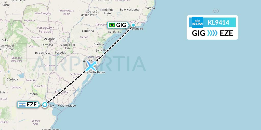 KL9414 KLM Flight Map: Rio de Janeiro to Buenos Aires