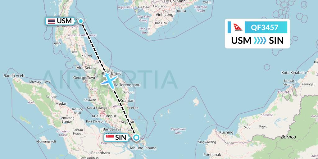 QF3457 Qantas Flight Map: Koh Samui to Singapore