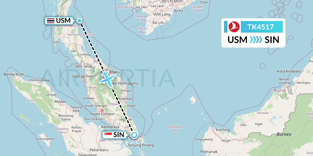 TK4517 Turkish Airlines Flight Map: Koh Samui to Singapore