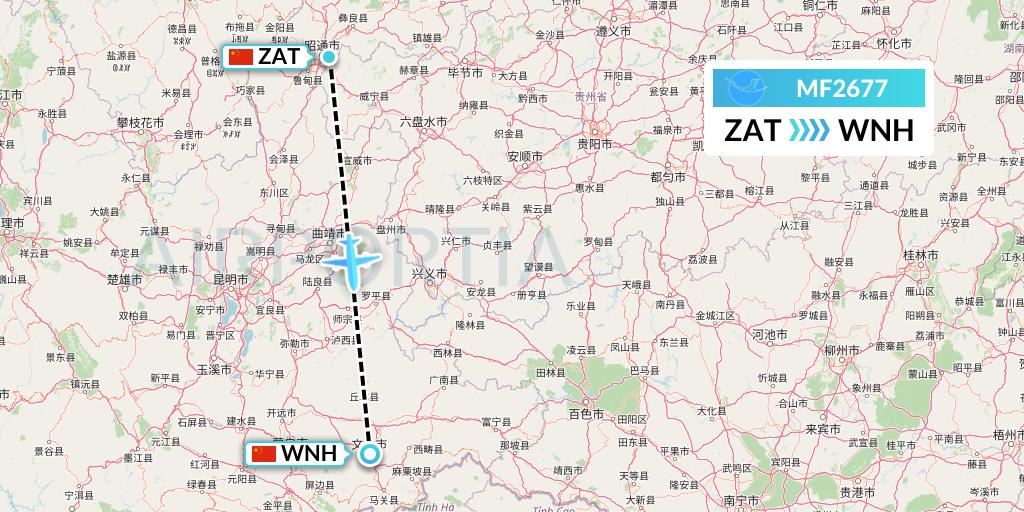 MF2677 Xiamen Airlines Flight Map: Zhaotong to Wenshan