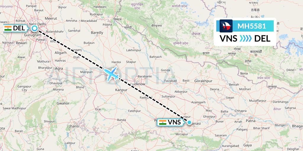 MH5581 Malaysia Airlines Flight Map: Varanasi to Delhi