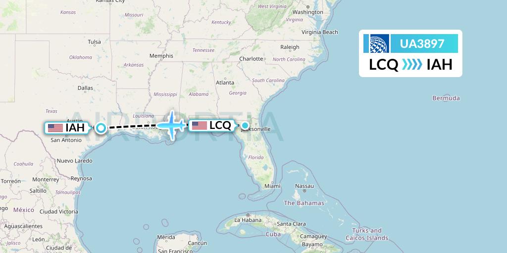UA3897 United Airlines Flight Map: Lake City to Houston