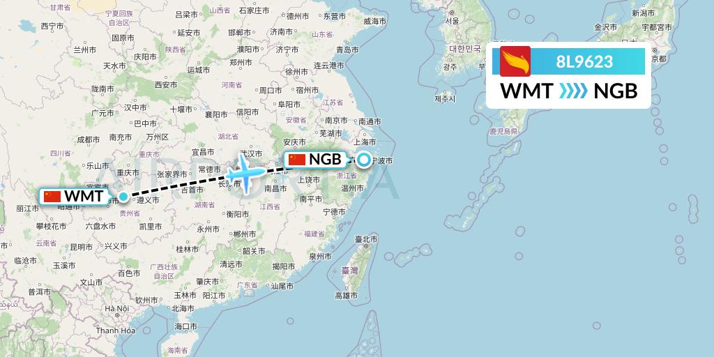 8L9623 Lucky Air Flight Map: Zunyi to Ningbo