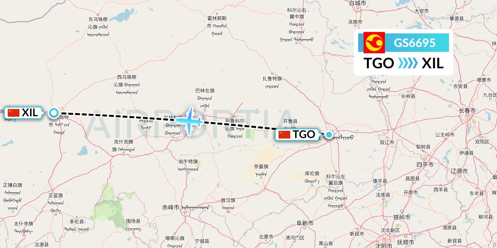GS6695 Tianjin Airlines Flight Map: Tongliao to Xilinhot