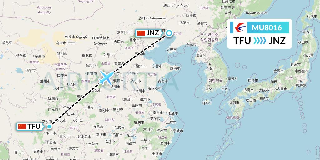 MU8016 China Eastern Airlines Flight Map: Chengdu to Jinzhou