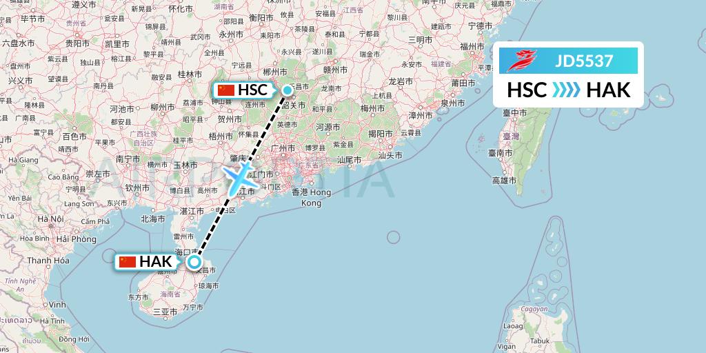 JD5537 Capital Airlines Flight Map: Shaoguan to Haikou